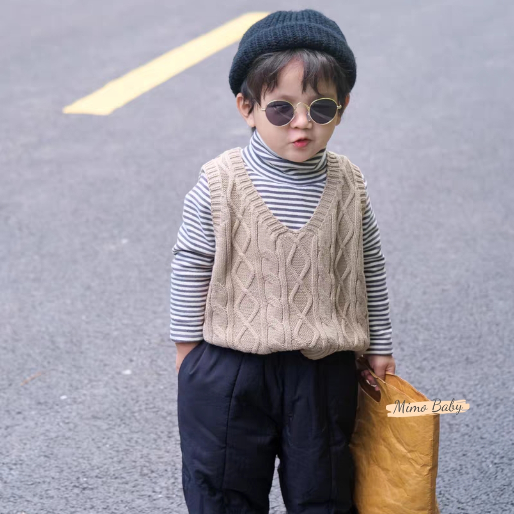 Áo gile len dệt kim cổ tim phong cách vintage mùa thu đông cho bé QA68 Mimo Baby