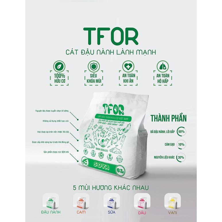 Cát vệ sinh cho mèo TFOR 6L cát đậu nành hữu cơ có thể xả bồn cầu an toàn bảo vệ môi trường