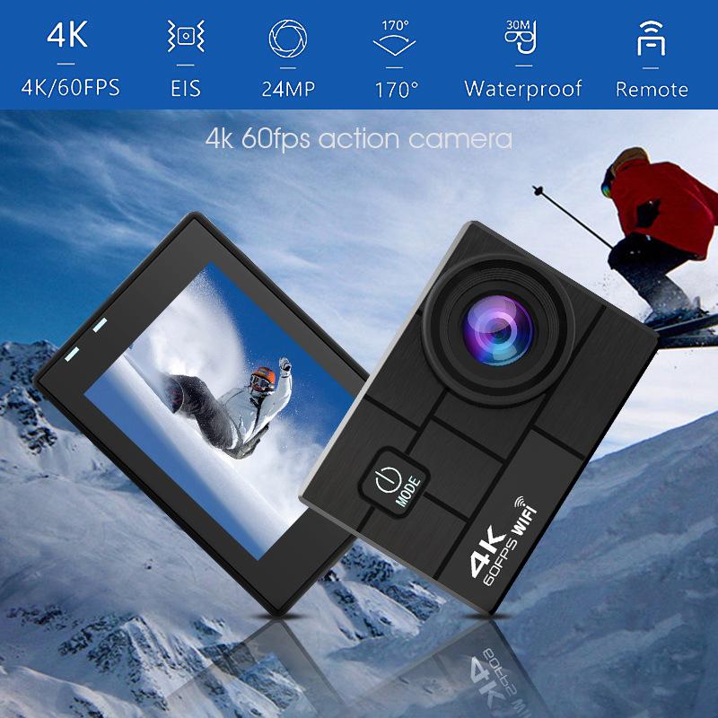 Camera hành động Ultra HD 4K 60fps WiFi 2.0 inch 170d dưới nước không thấm nước Máy ảnh Video Ghi máy Sport Sport Cam điều khiển điều khiển từ xa