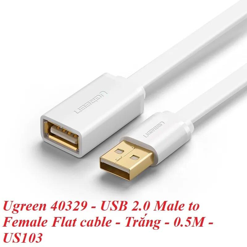 Ugreen UG40329US103TK 0.5M màu Trắng Cáp tín hiệu nối dài USB 2.0 lõi thuần đồng dáng dẹt - HÀNG CHÍNH HÃNG