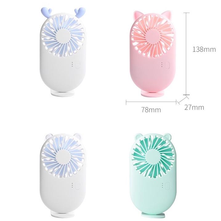 Quạt Mini Tích Điện Cầm Tay Hình Động Vật Đáng Yêu 3 Chế Độ - Quạt Cầm Tay Sạc Pin Tặng Kèm Dây Sạc USB DUASHOP
