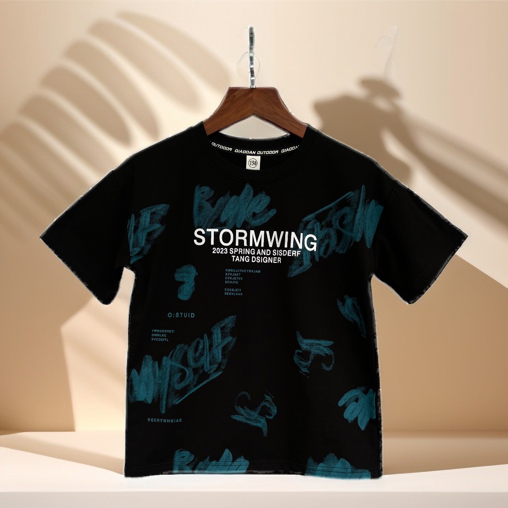 Bộ cộc tay bé trai sành điệu size đại 6-12 tuổi in chữ nhiều màu kiểu Hiphop túi hộp thời trang hàng Quảng Châu cao cấp
