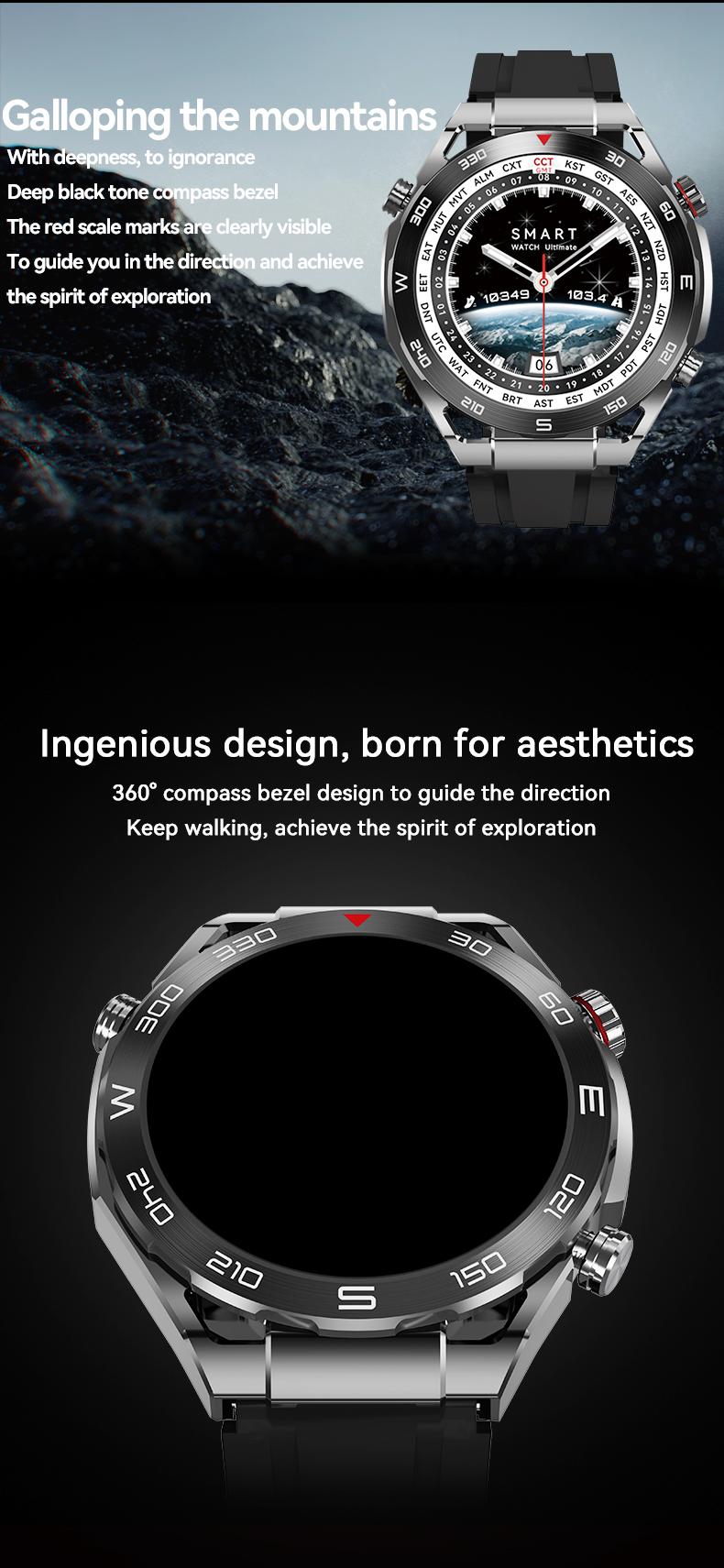 Đồng hồ thông minh HD Ultimate mới dành cho nam giới Đồng hồ thông minh NFC sạc không dây Bluetooth Cuộc gọi GPS Tracker Vòng đeo tay thể dục 2023 Màn hình HD