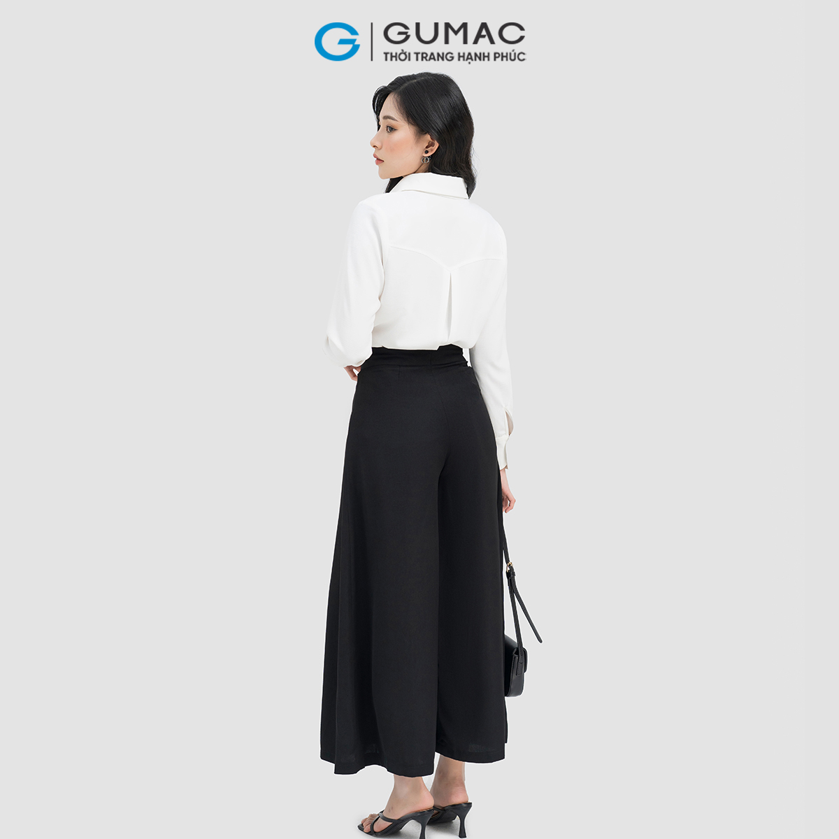 Quần dài nữ ống rộng phối ly thanh lịch tôn dáng thời trang GUMAC QD04025