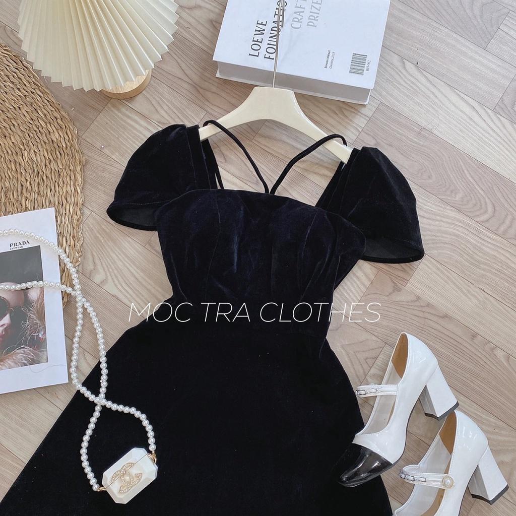 Đầm nhung nữ Quảng Châu thiết kế cộc tay cúp ngực siêu xinh, Váy dự tiệc nữ sang trọng rẻ đẹp
