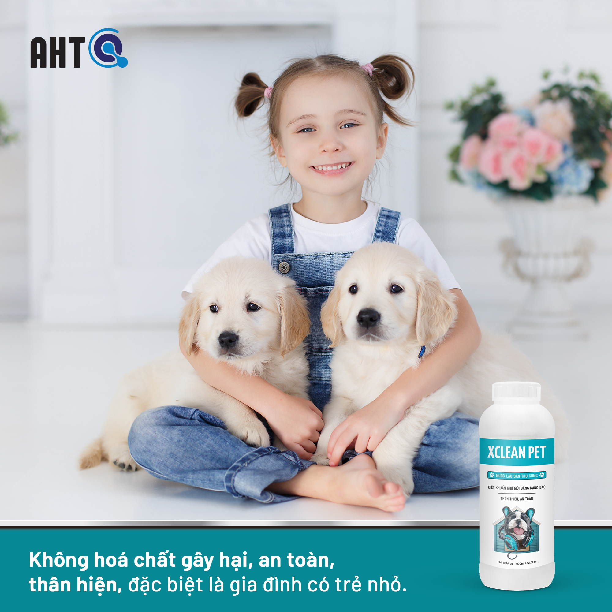 NƯỚC LAU SÀN KHỬ MÙI THÚ CƯNG, KHỬ MÙI NƯỚC TIỂU CHÓ MÈO NANO XLEAN FOR PET KHỬ MÙI HÔI SÀN NHÀ, LỒNG CHUỒNG THÚ CƯNG, CHÓ MÈO-NANO BẠC AHT CORP 1L