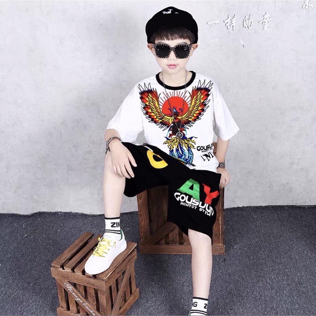 Bộ cộc tay bé trai kiểu dáng thể thao hình phượng hoàng,thun cotton chính phẩm CiZi.shop