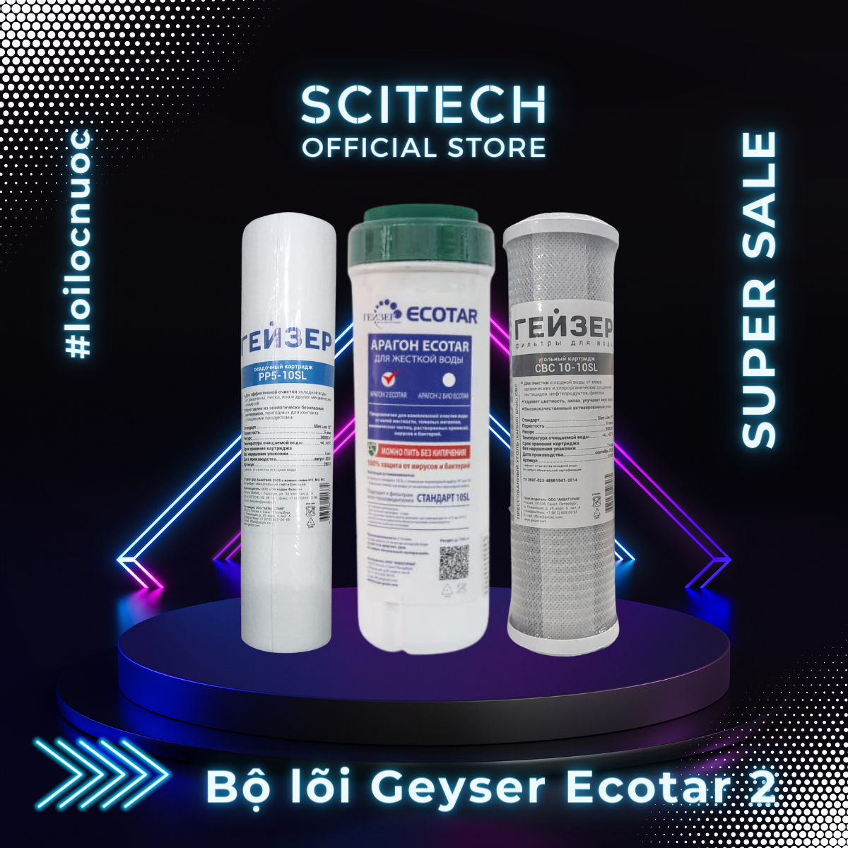 Bộ lõi thay thế máy lọc nước Nano Geyser Ecotar by Scitech - Hàng chính hãng