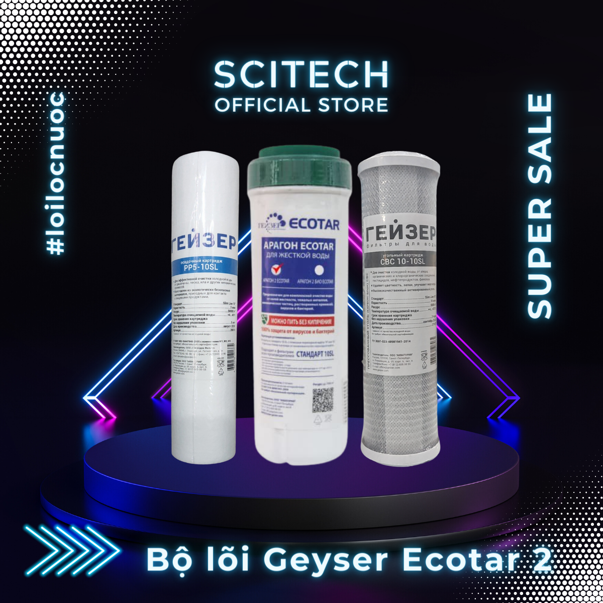 Bộ lõi thay thế máy lọc nước Nano Geyser Ecotar by Scitech (Tặng kèm lõi tiền lọc) - Hàng chính hãng