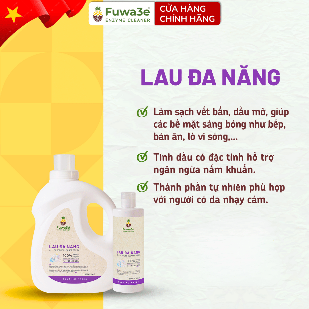 Nước lau đa năng enzyme sinh học từ vỏ dứa Fuwa3e dùng cho nhiều bề mặt 500ml/2000ml hương NHU