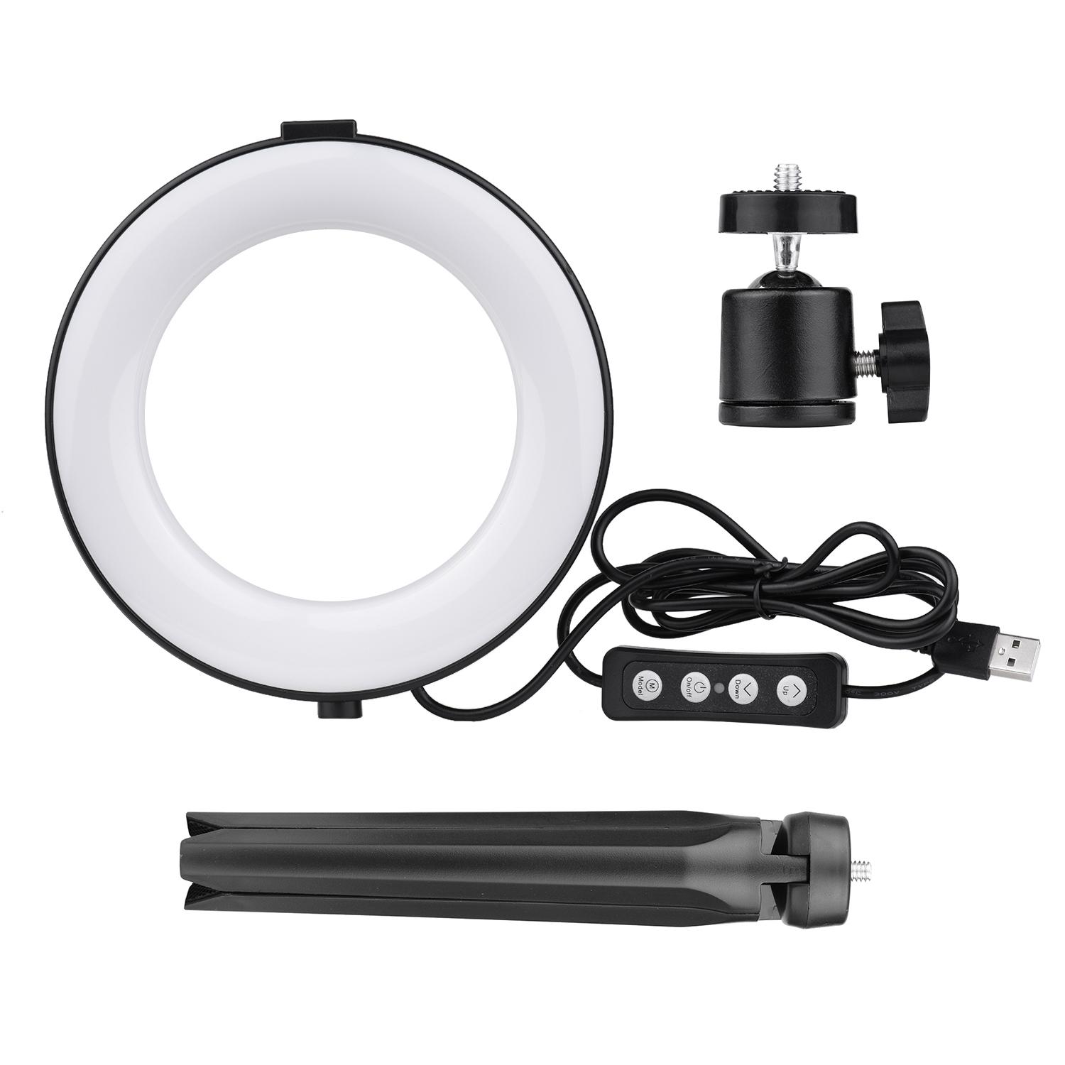 Đèn Selfie Beauty LED Light 3 chế độ chiếu sáng có thể điều chỉnh độ sáng với bộ chuyển đổi Ballhead + Chân máy tính để bàn cho Vlog