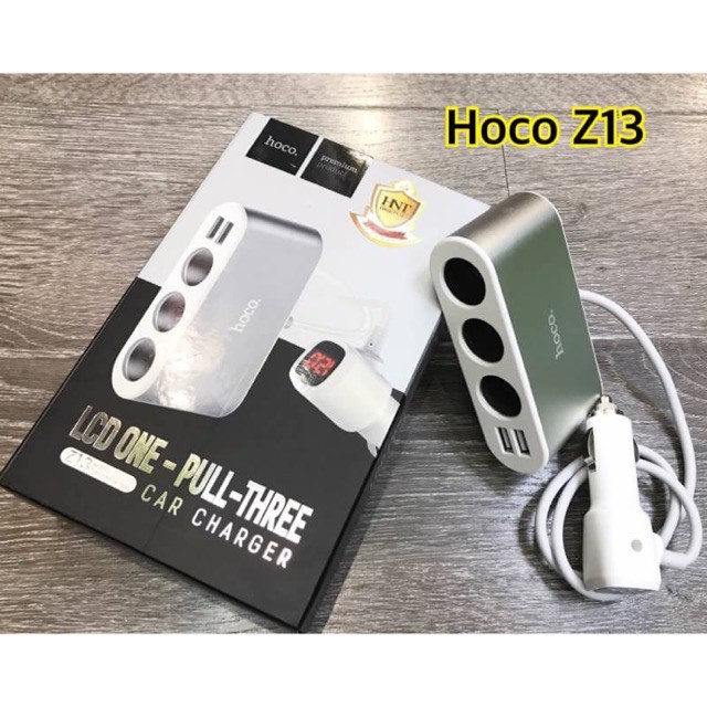 Tẩu sạc oto 5 cổng Hoco z13 có màn hình led hiển thị điện áp - cốc sạc ô tô củ sạc xe hơi - hàng chính hãng