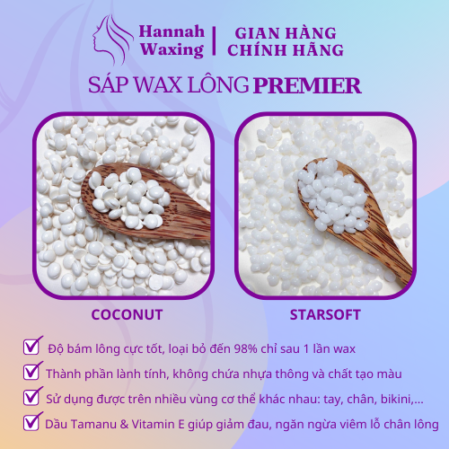 1KG Sáp Wax Lông hương Dừa - Siêu bám lông, nhập khẩu Úc dùng wax toàn body, tay, chân, bikini + Tặng kèm que gỗ phết sáp| Hannah Waxing