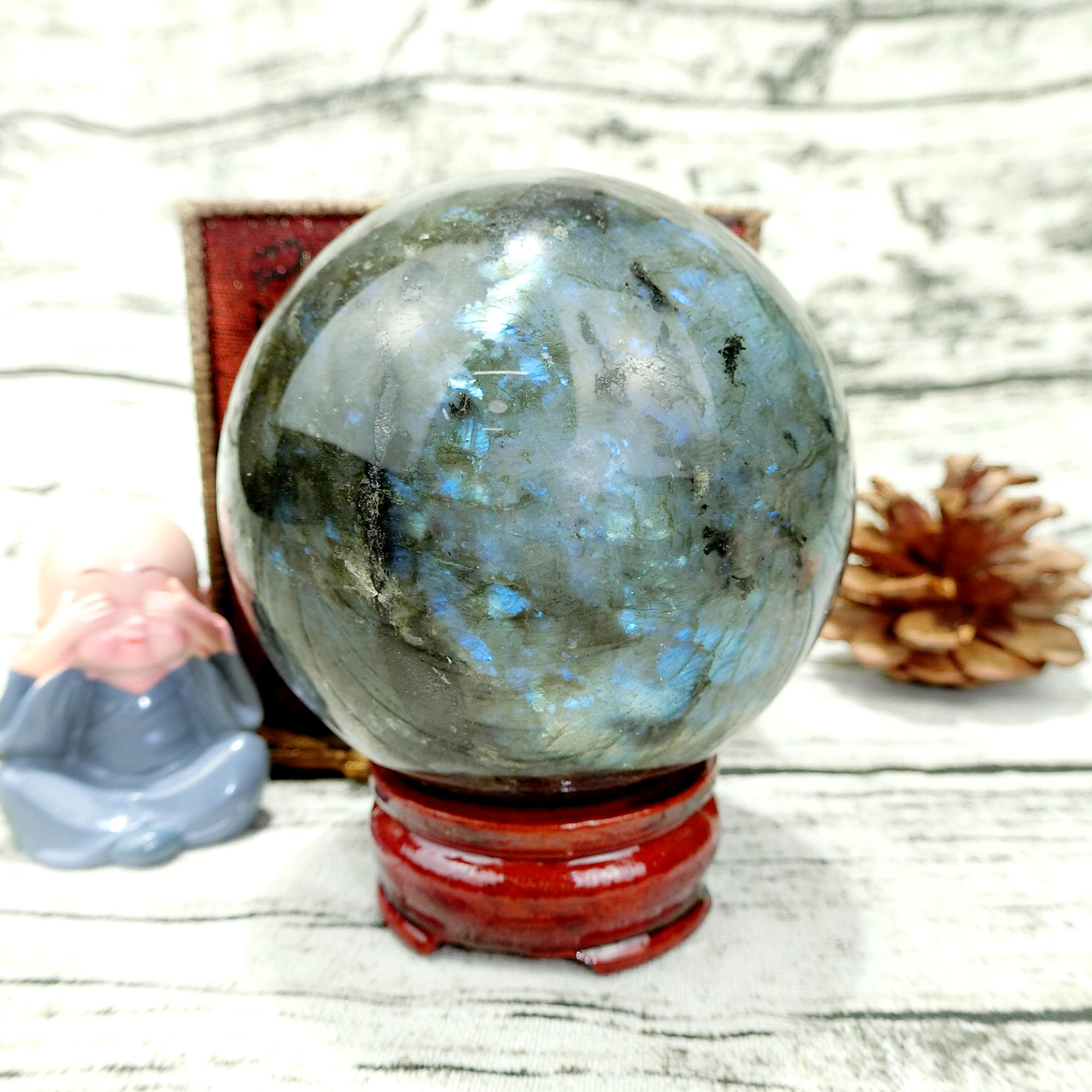 Quả Cầu Phong Thủy Đá Labradorite - Hợp Mệnh Thủy , Mộc - Xoay Chuyển Thời Vận - Thăng Quan Tiến Chức