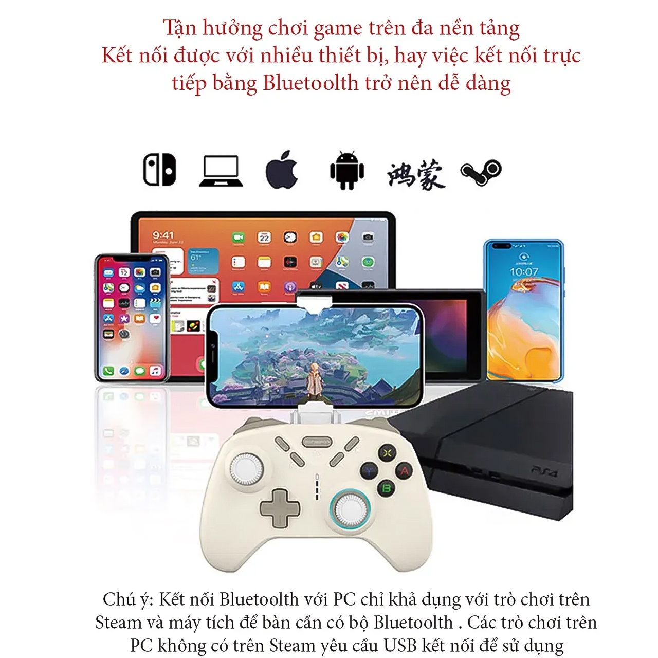 Tay cầm chơi game Vinetteam vermilion S820 - Tay cầm chơi game bluetooth không dây có rung cho NS Switch/ Android/ IOS/ PS4/ PC - hàng chính hãng