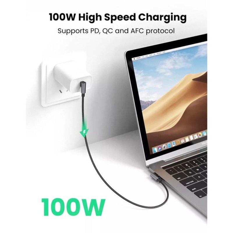 Ugreen UG70696US335TK 1M 2 đầu bẻ 90 độ vuông góc cáp USB type C màu đen bọc nhôm dây dù chống nhiễu - HÀNG CHÍNH HÃNG