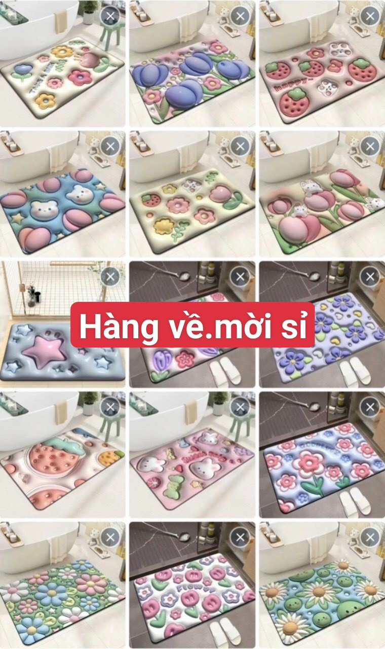 Thảm lau chân 5D siêu cute mẫu hot 2023 - Thảm chùi chân thấm nước 3s, kích thước 40*60CM - Mẫu Ngẫu Nhiên