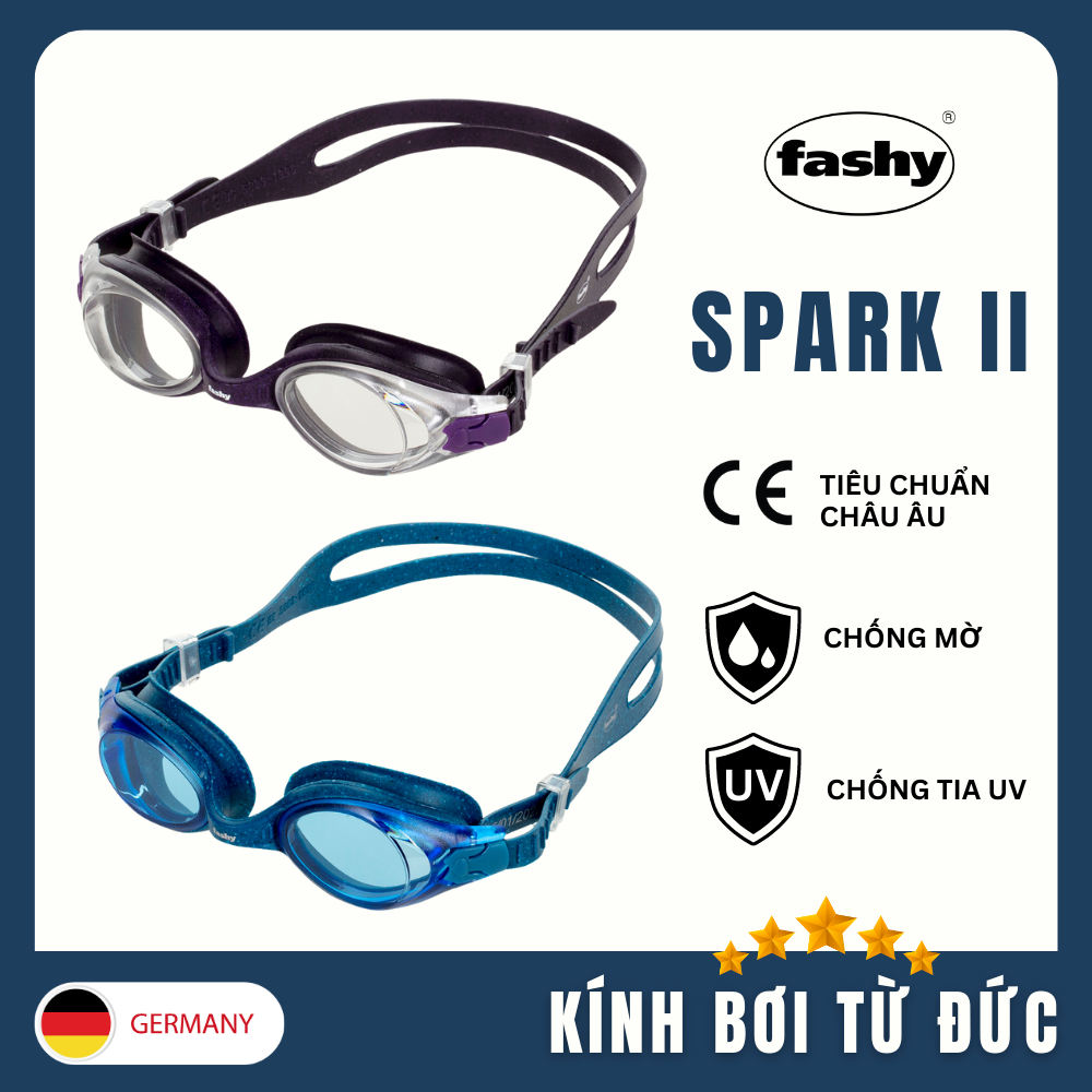 Kính bơi trẻ em nhập khẩu từ Đức, thương hiệu Fashy dòng “Spark II” đạt tiêu chuẩn chất lượng Châu Âu, kính chống mờ, chống tia UV, size M dành cho bé trai, bé gái từ 6 tuổi trở lên