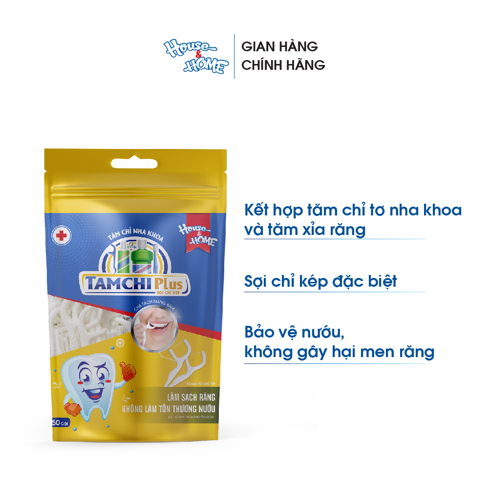 Tăm chỉ nha khoa TAMCHI Plus sợi chỉ kép gói 50 cái lành tính không gây hại men răng