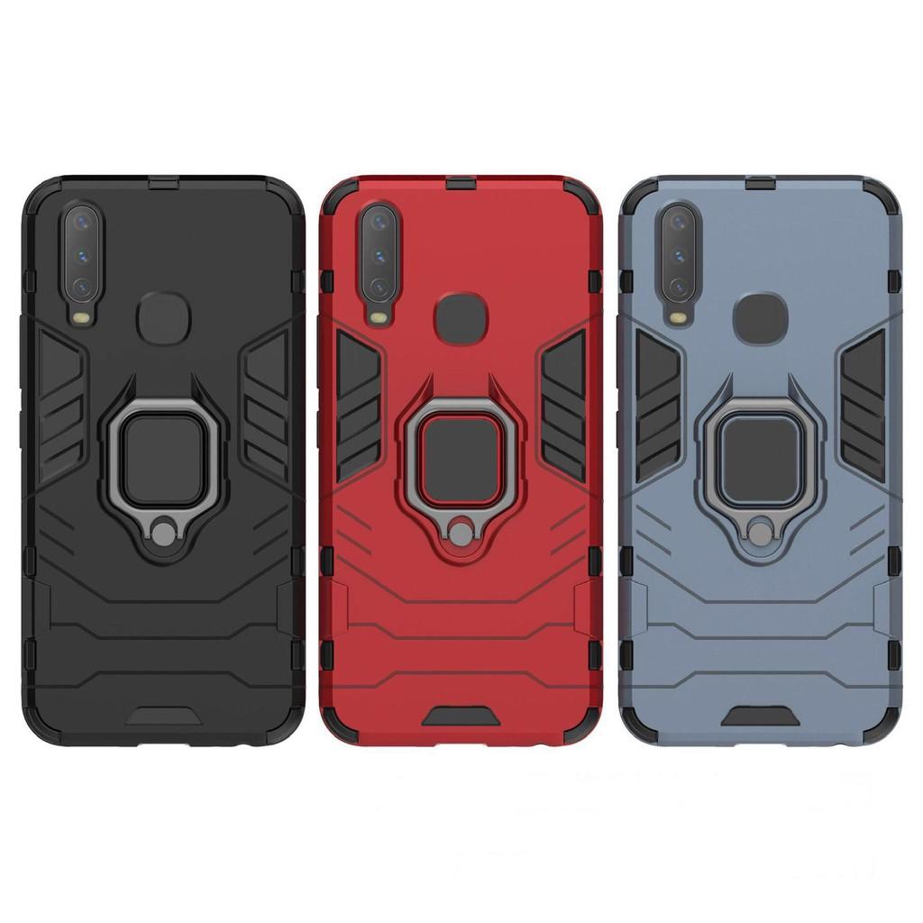 Ốp lưng dành cho Vivo Y12 chống sốc Iron Man gắn giá đỡ iring hỗ trợ xem video, chống va đập mạnh