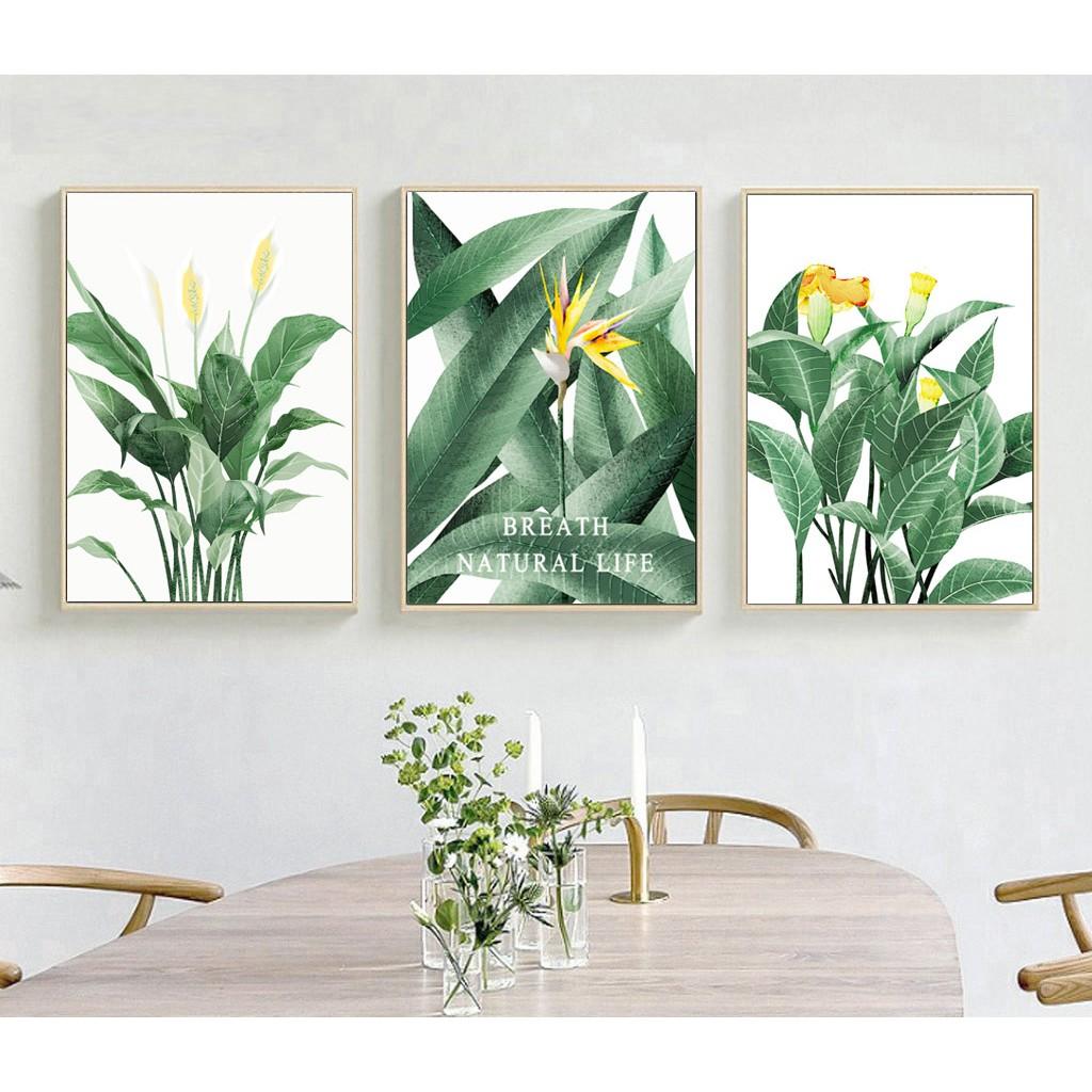 Bộ tranh hoa lá cỏ cây decor phòng 3 bức 40x60cm chất liệu canvas siêu bền