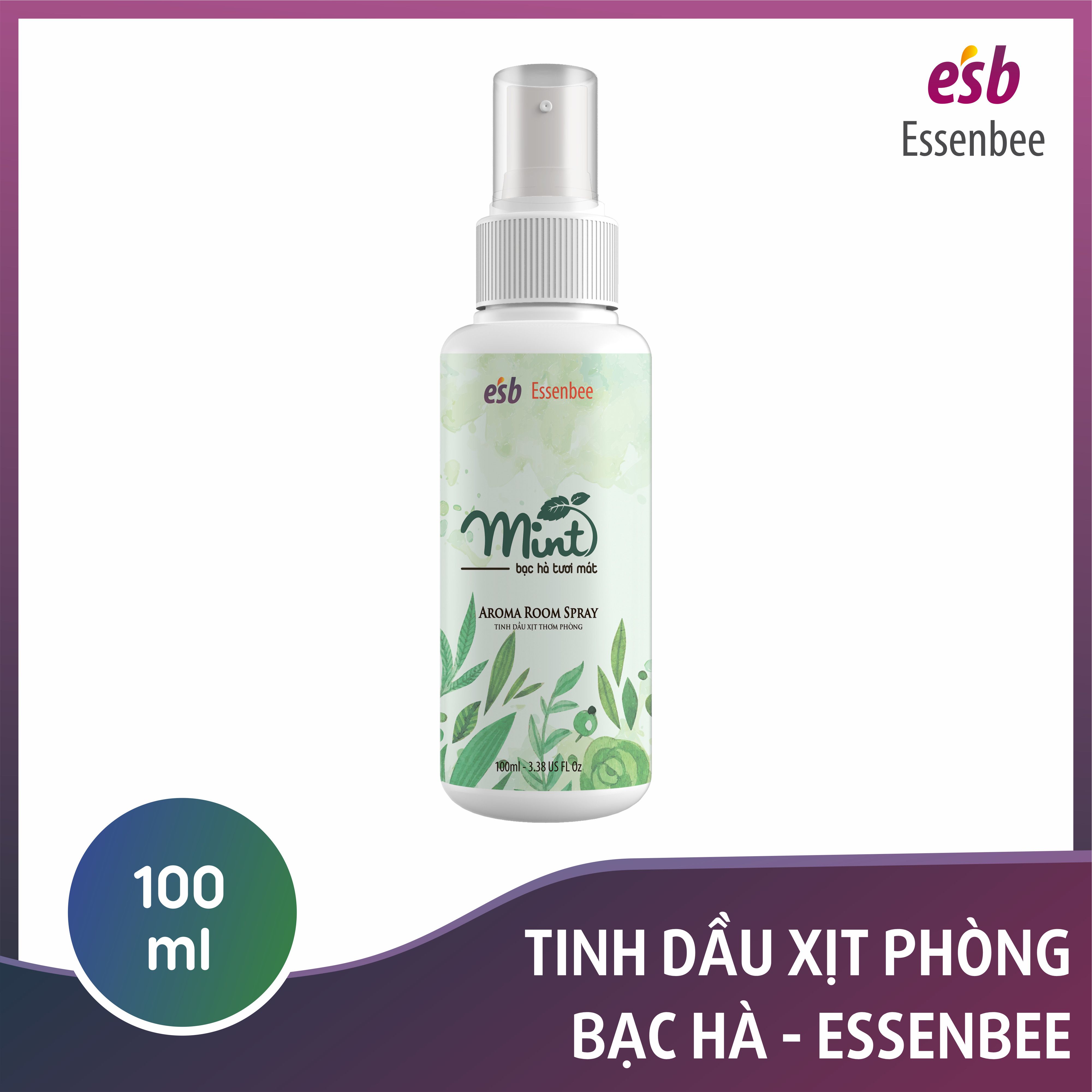 Tinh dầu xịt phòng Bạc Hà – Essenbee – 100ml