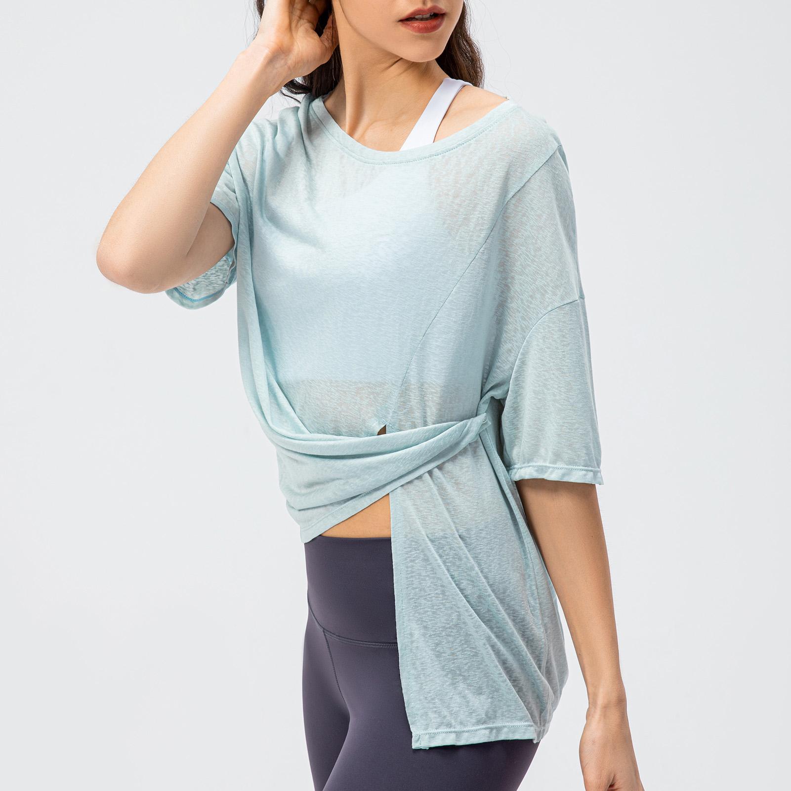 Áo thun nữ rộng rãi tay ngắn có xẻ tà phía trước để tập thể thao thoáng mát