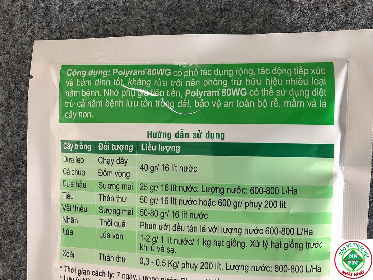 POLYRAM-PHÒNG TRỪ HỮU HIỆU NHIỀU LOẠI BỆNH CHO DƯA LEO,CÀ CHUA,DƯA HẤU,TIÊU,VAI THIỀU,NHÃN,LÚA,XOÀI