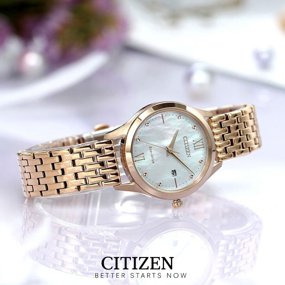 Đồng Hồ Nữ Citizen Dây Kim Loại Máy Eco-Drive EW2533-89D - Mặt Xà Cừ