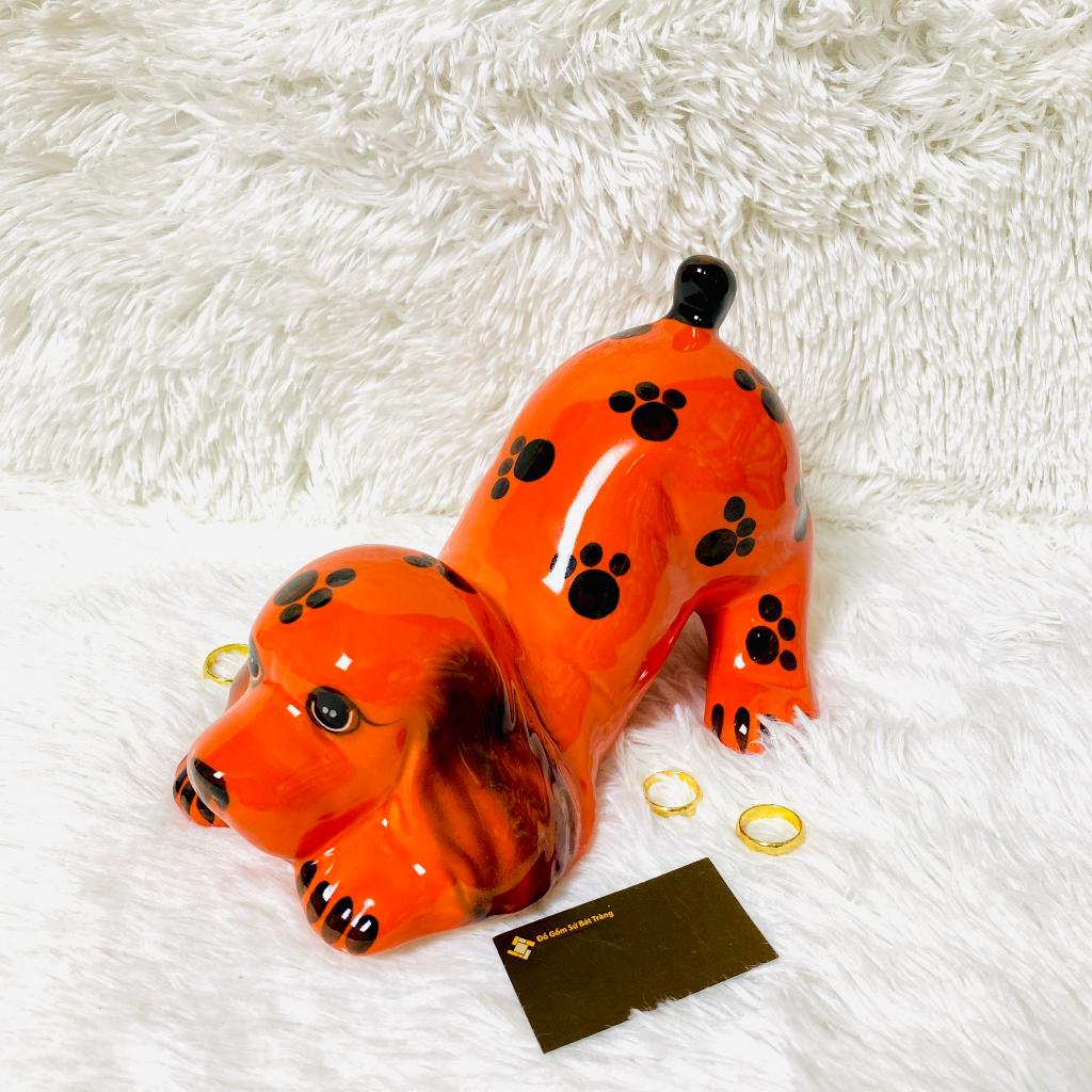 Ống heo tiết kiệm dáng cún nằm cute, chất liệu gốm sứ Bát Tràng