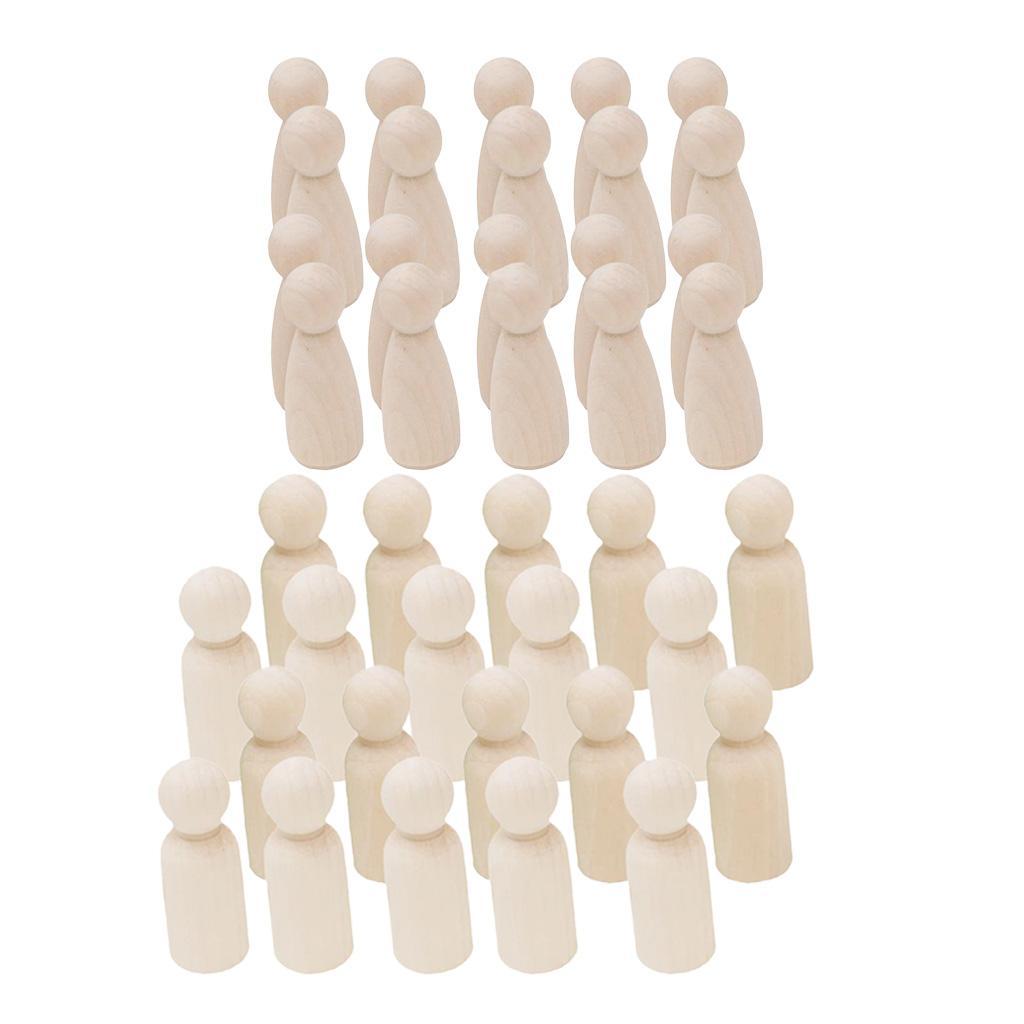 40 Pieces/Set Solid Hard Wood People 43mm Natural Unfinished Wooden Family Wood Peg Dolls Ready for Paint or Stain Wedding Cake Topper