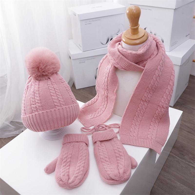 Cho Bé Mùa Đông Ấm Beanies Nón Lưỡi Trai 3 Món Cho Bé Trai Bé Gái Mũ Khăn Găng Tay 2020 Cho Trẻ Em Đan Pompom Nắp khăn Choàng Cổ Găng Tay Hở Ngón Phù Hợp Với 1-5T