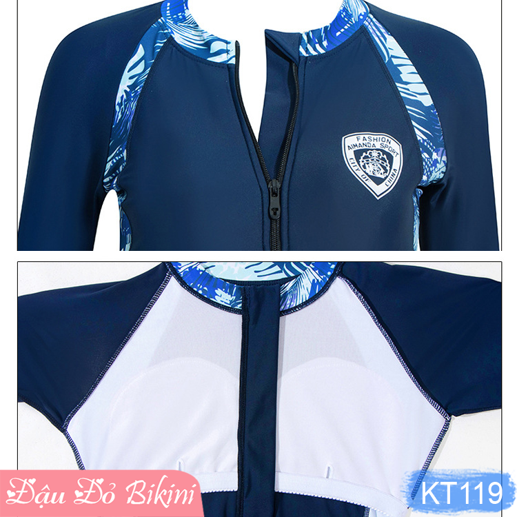Đồ Bơi Đôi Big Size Dài Tay &amp; Quần Dài Chống Nắng 3-4 chi tiết, bộ bơi size đại có áo khóa kéo dễ mặc, cỡ lớn đến 125kg, thun lạnh Lycra dày mịn mát | BN119 &amp; KT119