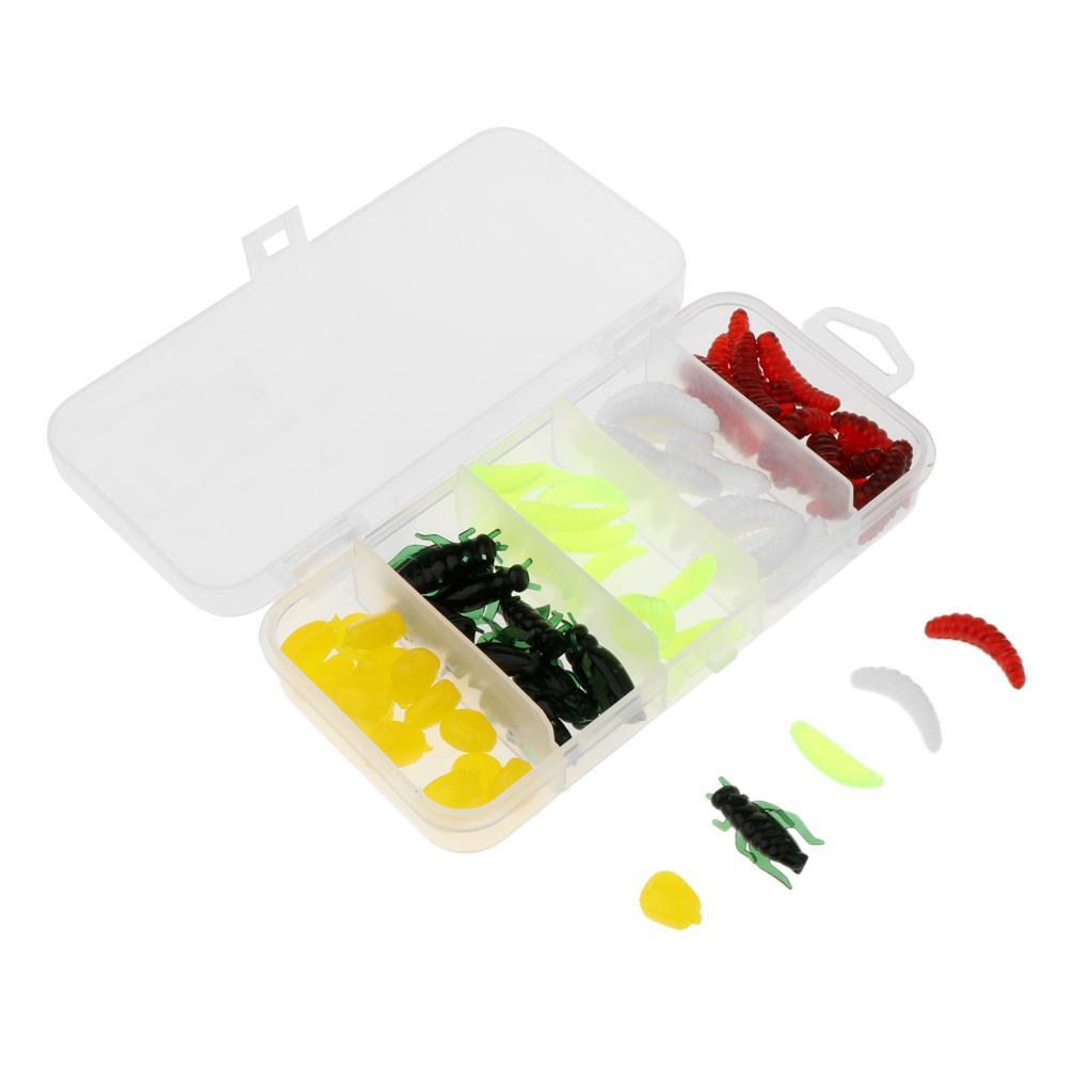 70pcs Soft Fishing Lures Set Grub Worm, Insects, Corn Niblet, Artificial Bait with Small Box