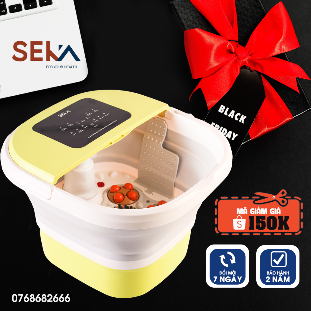 Bồn Ngâm Chân Massage Gấp Gọn SEKA SK-195 Con Lăn Tự Động Làm Nóng Và Giữ Ấm Nước, Có Điều Khiển Cầm Tay