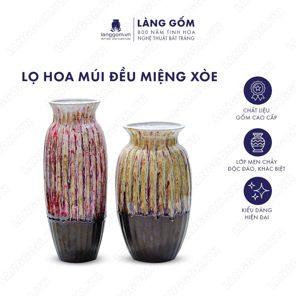 Bình hoa, lọ hoa Gốm sứ Bát Tràng cao cấp Men chảy múi đều miệng xòe dùng làm quà tặng, trang trí - Làng Gốm Bát Tràng