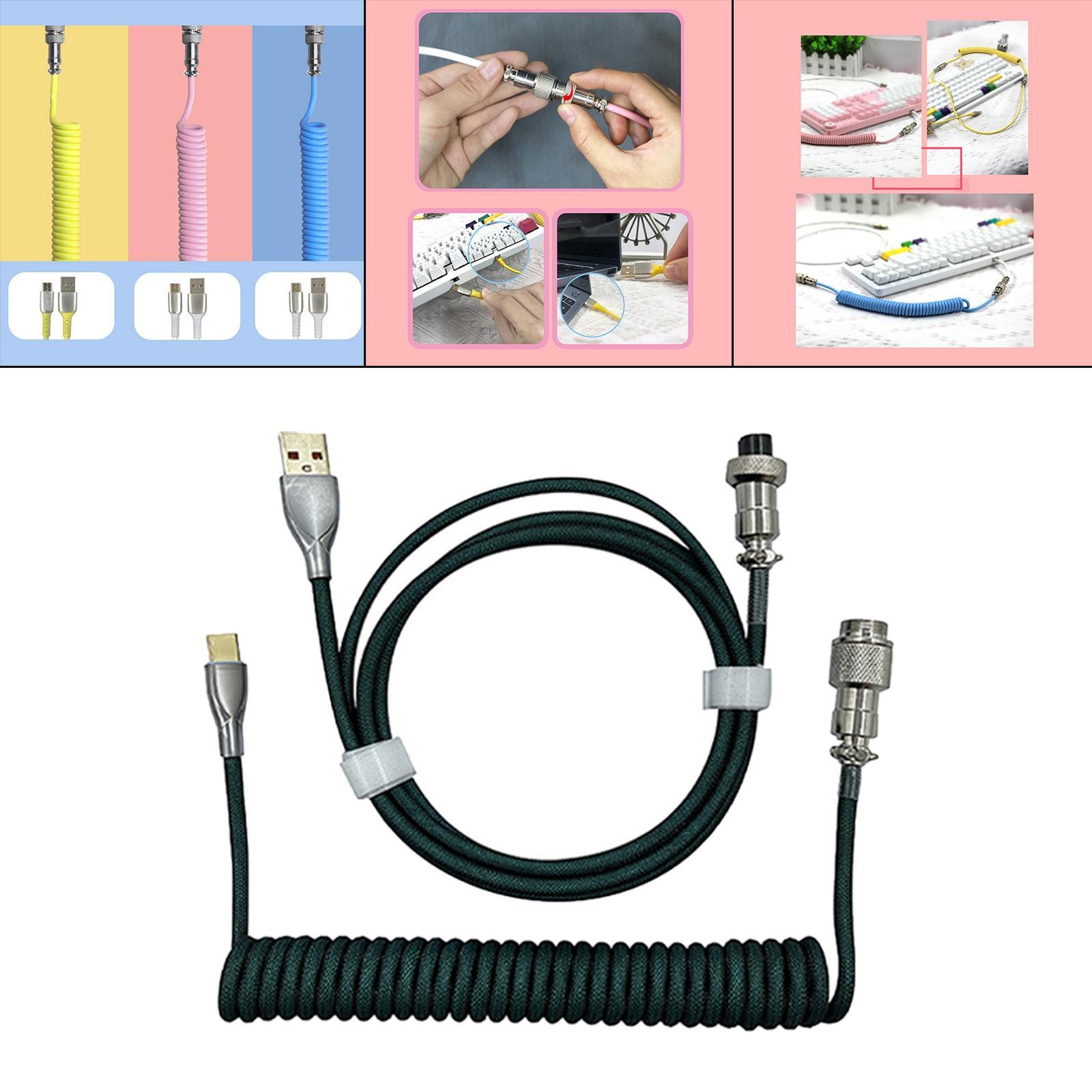 USB to Type C Coiled Cable with Aviation Plug Gaming Extendable for Mechanical Keyboard