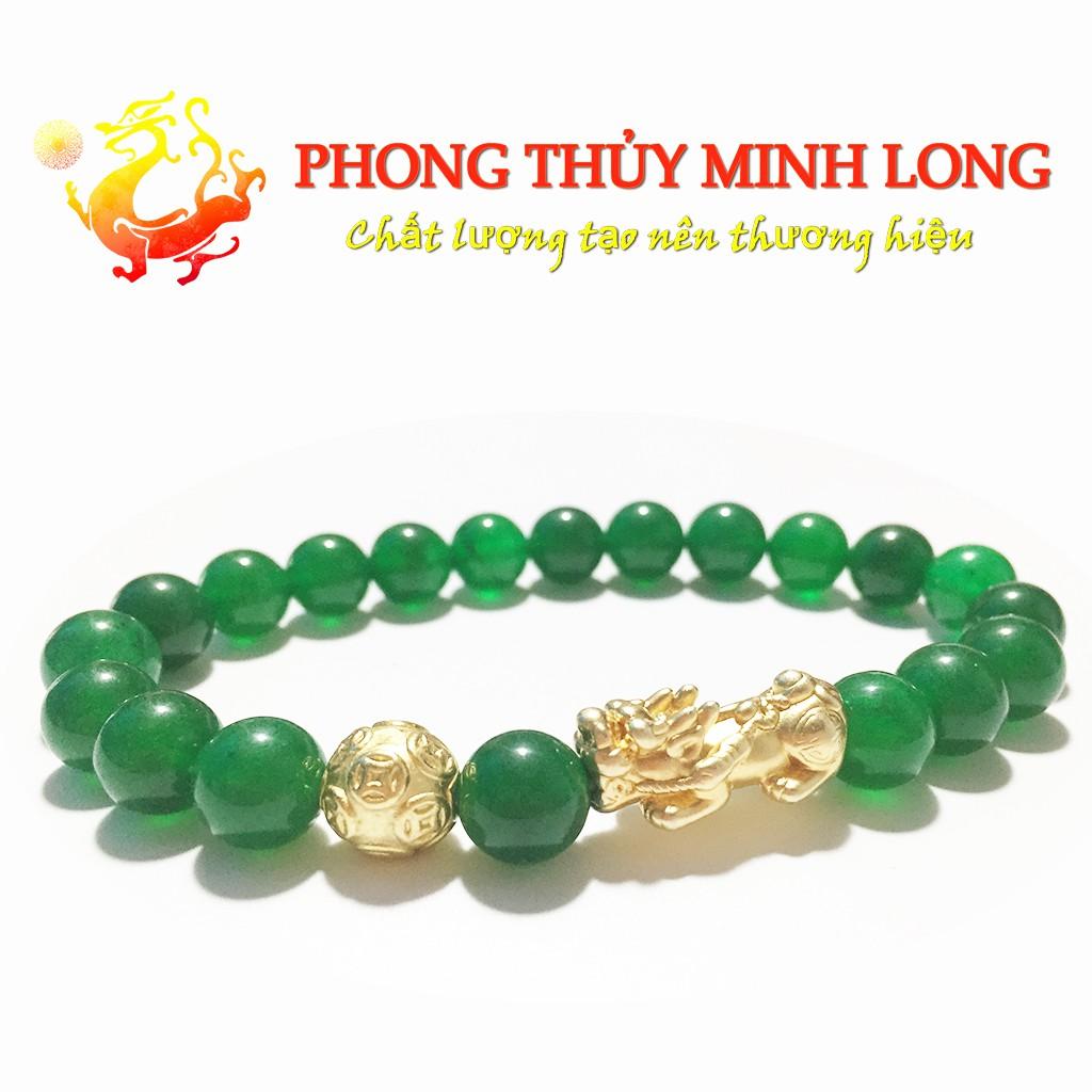 Vòng tay đá Mã Não Xanh 3A mix tỳ hưu và 1 hạt kim tiền bạc charm Vàng hợp mệnh Hỏa và Mộc