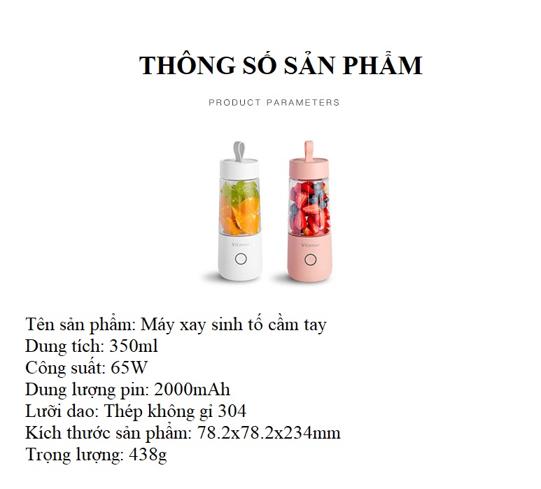 Máy Xay Sinh Tố Hoa Quả Đa Năng Tích Hợp Pin Sạc Tiện Lợi