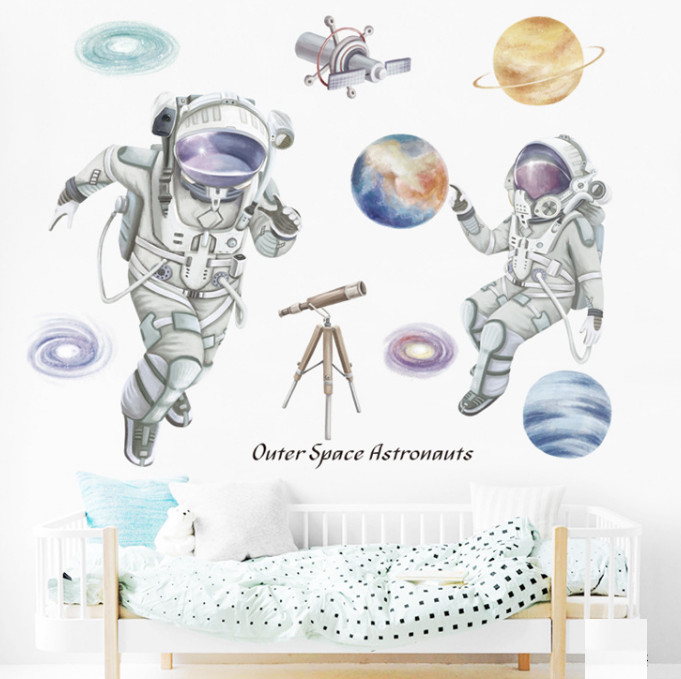 Decal trang trí tường - Chạy trên vũ trụ cùng 2 người phi hành gia