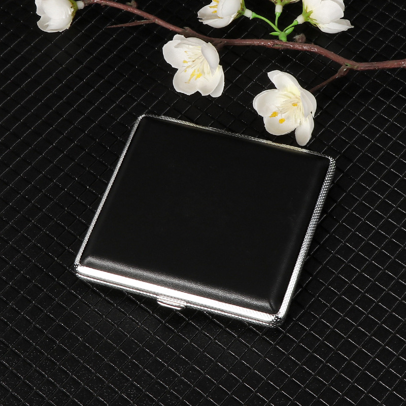 Hộp Đựng Thuốc 20 Điếu Lớn Ngắn Kẹp Kim Loại Bọc Da Đen