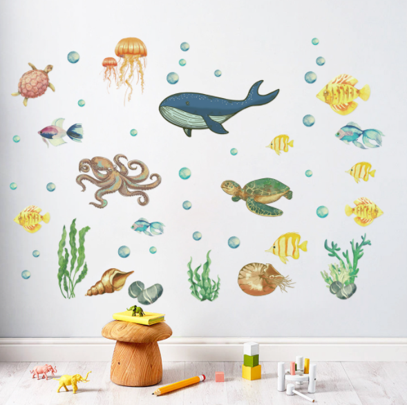 Decal trang trí tường - Đáy đại dương của những sinh vật biển
