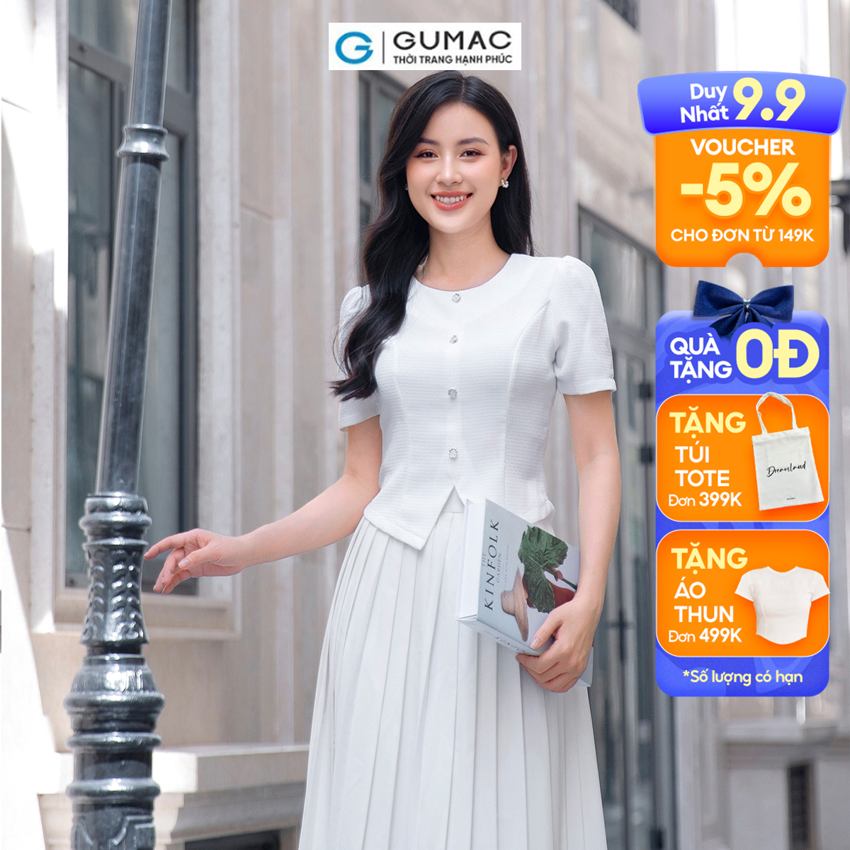 [BST MỚI THÁNG 9] Áo kiểu xẻ lai V GUMAC AD09006