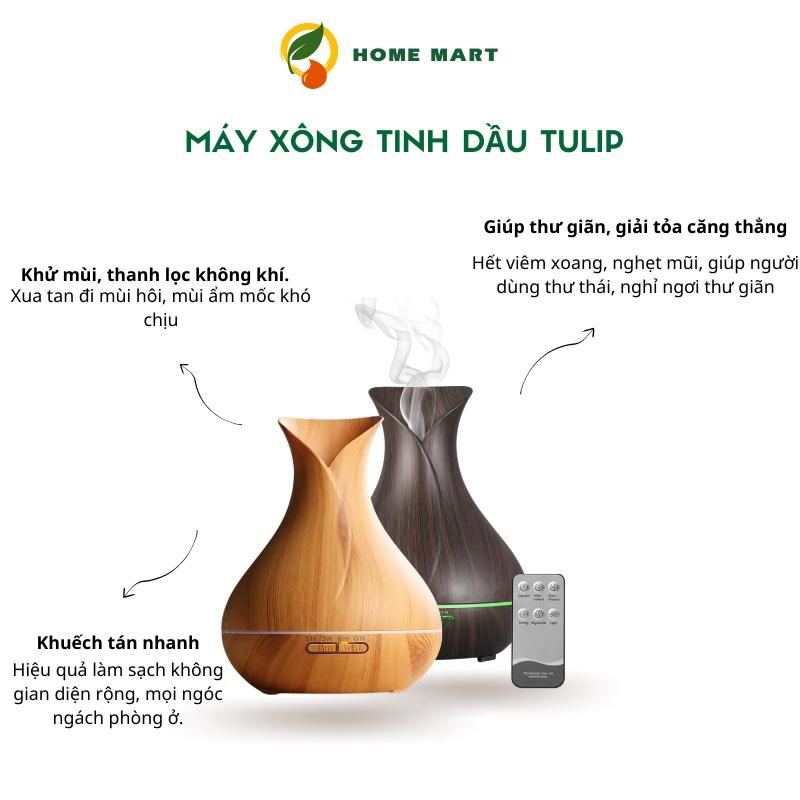 Máy xông tinh dầu Tulip phun sương tạo độ ẩm không khí, khuếch tán tinh dầu, đèn Led 7 màu, remote điểu khiển từ xa