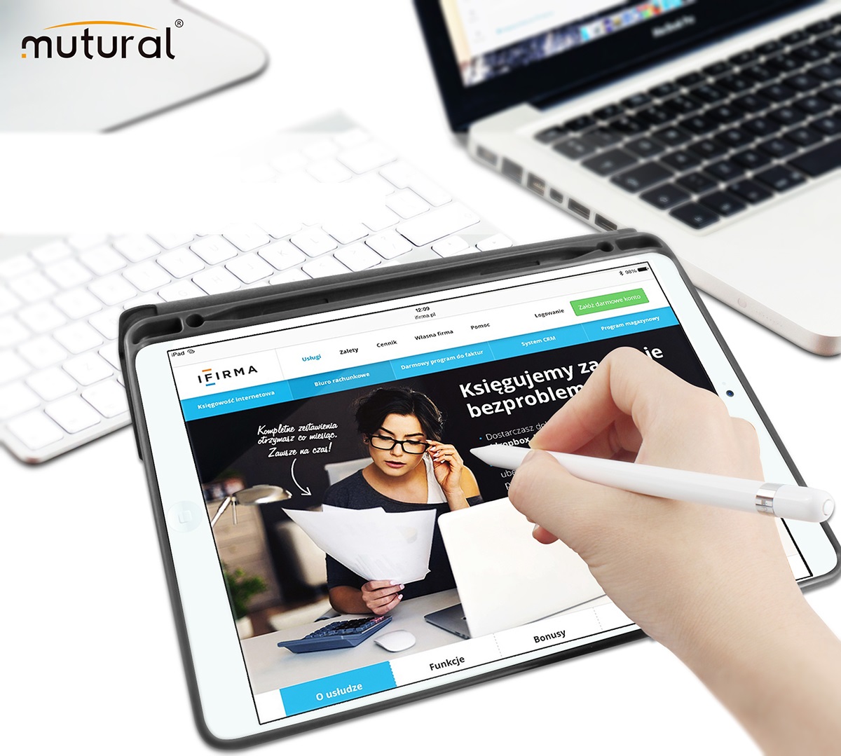 Bao da Ipad 10.2 hiệu Mutural _ Màu xanh_ Hàng nhập khẩu
