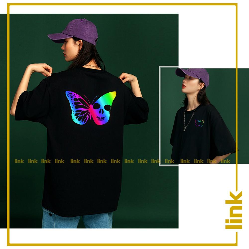 Áo thun unisex tay lỡ in hình BƯỚM phản quang 7 màu