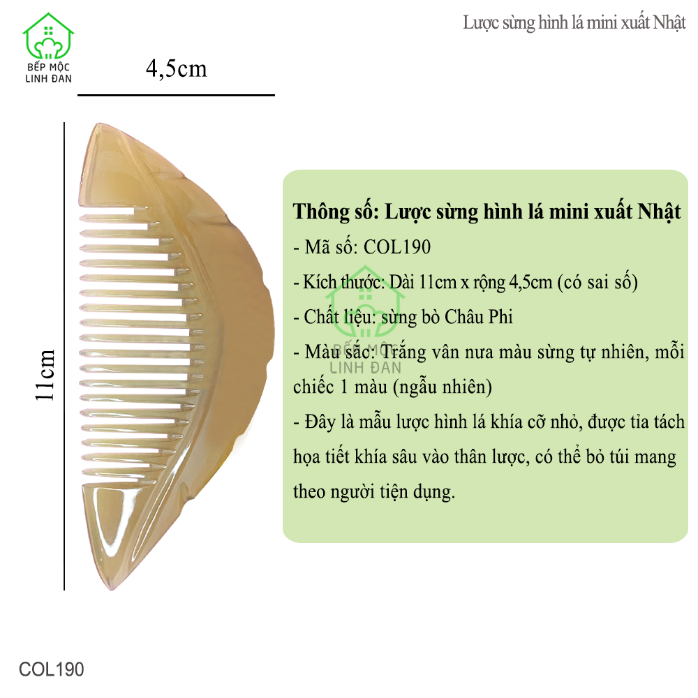 Lược Sừng Xuất Nhật Hình Lá Mini (Size: XS - 11cm) Nhỏ Gọn Tiện Lợi [COL190]