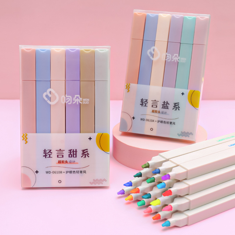 Set bộ 6 Bút Dạ Quang Highlight Đánh Dấu Bút Nhớ màu pastel phong cách morandi