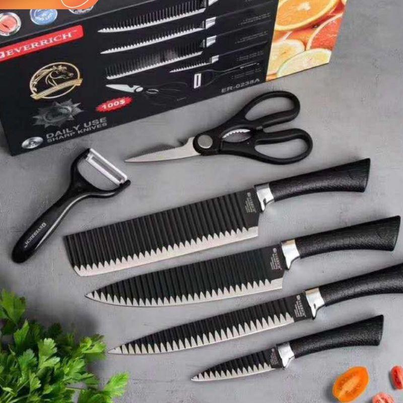 Bộ dao nhật ASAKH lưỡi sóng 6 món cao cấp, chất liệu hợp kim chống gỉ
