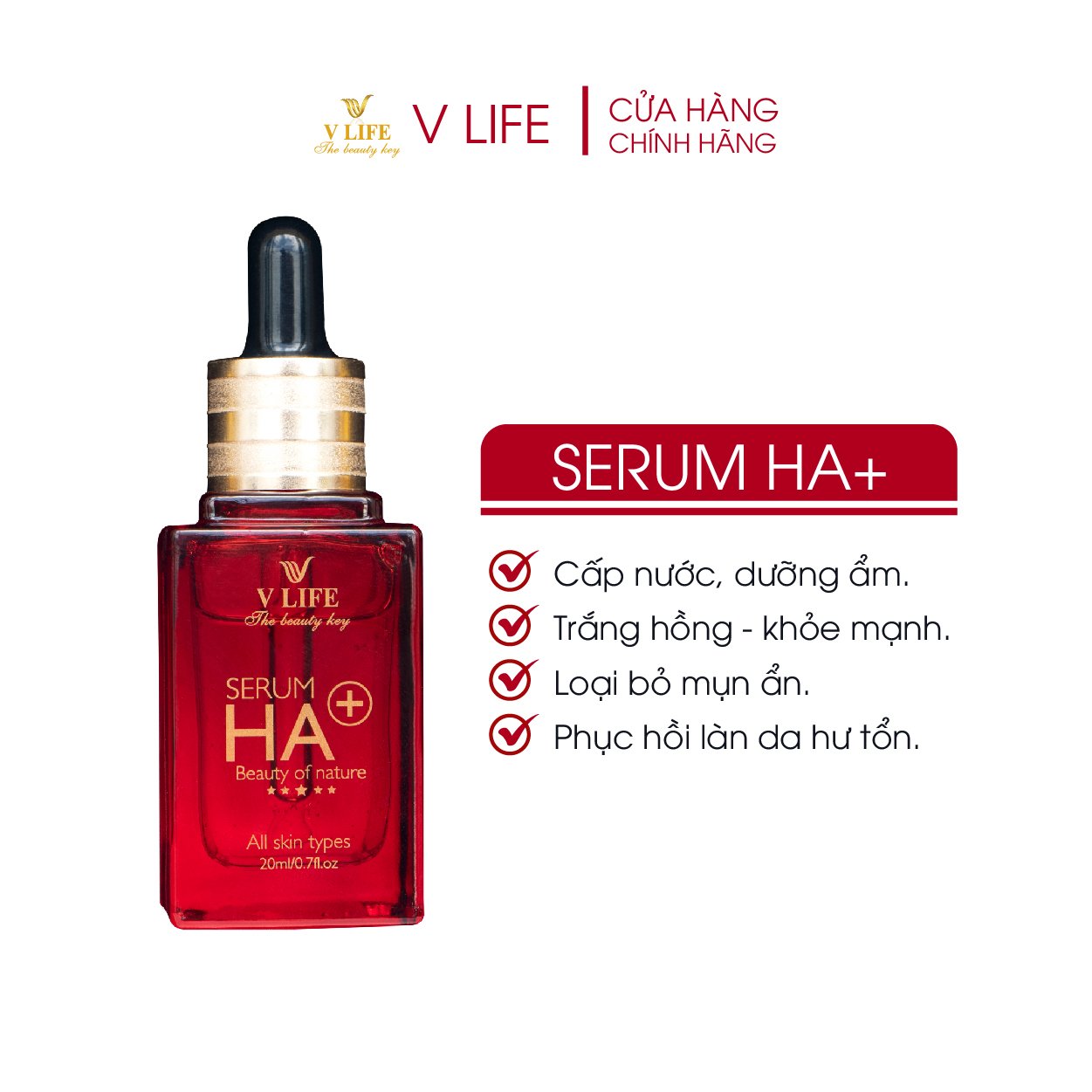Serum ha+ V LIFE - Cấp nước, dưỡng ẩm, phục hồi da hư tổn. Tặng sữa rữa mặt sinh học V LIFE Biological 30ml